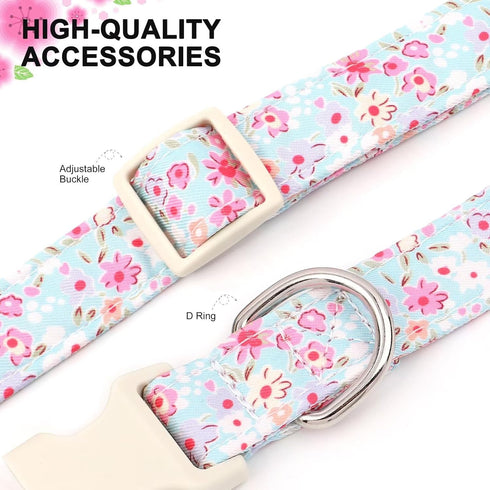 Beirui Cute Spring Dog Collar with Flower, Lightweight Soft Girl Dog Collar for Female Male Dogs, Adjustable Floral Pet Collar for Small Medium La...