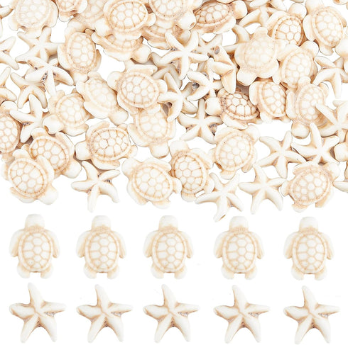 SUNNYCLUE 1 Box 200Pcs Turtle Beads White Starfish Beads Bulk Synthetic Turquoise Turtles Bead Summer Sea Ocean Animal Beaded Kit for Jewelry Maki...