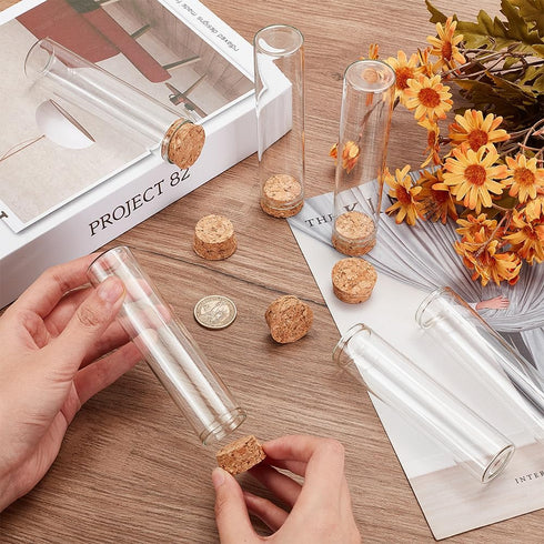 BENECREAT 10 Pack 60ml Glass Test Tube with Cork Stopper Clear Flat Mini Glass Bottles Jars for Wedding Party Favors, Candy, Spices, Beads, Mother...