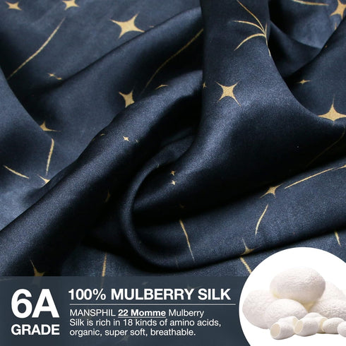 MANSPHIL 100% Mulberry Silk Pillowcase for Hair and Skin, Black Galaxy Pattern - Premium 22 Momme Charmeuse Silk Pillow Cases Cover, Queen Size/20...