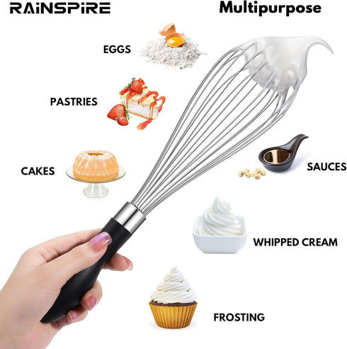 12-Inch Wire Whisk Stainless Steel, Balloon Whisks for Cooking, Wisk Wisking Tool With Soft Silicone Handle, Thick Durable Whisker for Blending, B...