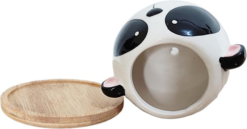 Succulent Pots,Cute Animal Panda Shaped Cartoon Ceramic Succulent Cactus Flower Planters with Bamboo Tray -Plant Not Included (4.13 Inch)...