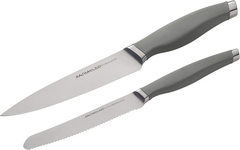 Rachael Ray Cutlery Japanese Stainless Steel Knives Set with Sheaths, 6-Inch Utility Knife and 5-Inch Serrated Utility Knife, Gray...