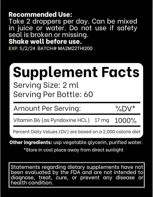 Liquid B6 Pyridoxine Supplement, Vitamin B-6 (as Pyridoxine Hydrochloride), Glass Bottle 4 oz 120 ml...