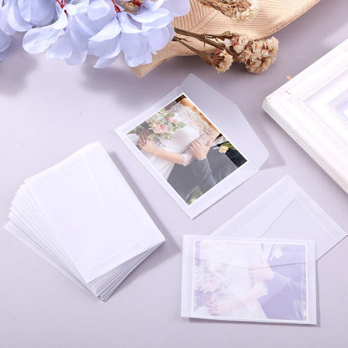 50 Pieces Glassine Envelopes, 3.9 × 2.7 Inch Clear Envelopes Stamp Collecting Supplies Mini Wedding Envelopes for Storing Photos Stamps Tickets Po...