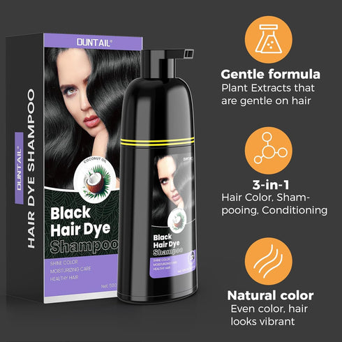 Black Hair Dye Shampoo 3 in 1,Hair Dye Shampoo for Gray Hair Coverage-Gentle Formula,Hair Color Shampoo for Grey Hair,Herbal ingredient,Black in T...