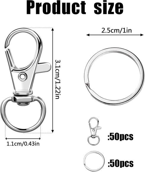 100PCS Swivel Snap Hooks with Key Rings, 50Pcs Key Chain Clip Hooks and 50Pcs Key Rings, Lanyard Lobster Claw Clasps for Keychains Jewelry Art Cra...