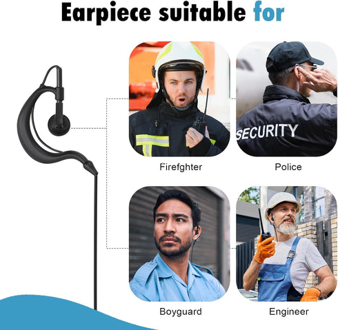 10 Pack Walkie Talkie Earpiece with Mic Ear Piece with Microphone Two Way Radio 2 Pin Ear Hook Single Wire Headset Compatible with Baofeng UV-5R B...