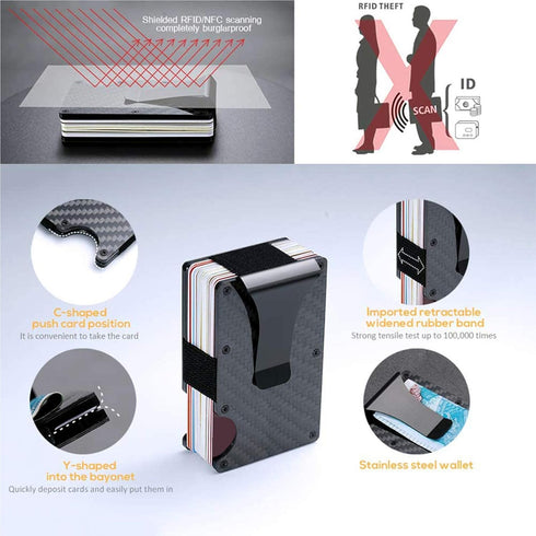 Carbon Fiber Wallet,RFID blocking anti-theft card ultra thin cash credit holder black,metal money clip lightweight high classic portable durable...