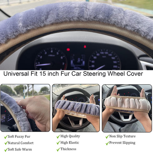 Car Steering Wheel Cover for Winter,Soft Fluffy Car Steering Wheel Cover,Universal 15INCH for Womens/Girls,Soft Cozy Car Steering Wheel Protector(...