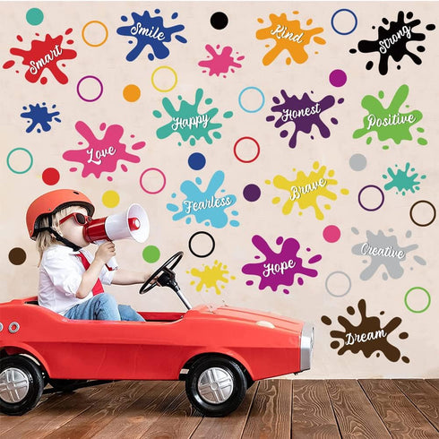 Supzone Colorful Paint Wall Decal Inspirational Quotes Wall Stickers Ink Splatter Splotches Wall Decal Watercolor Paint Splash Wall Art Sticker fo...