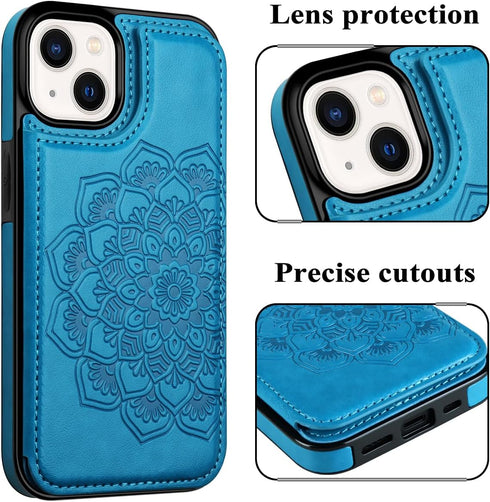 MMHUO for iPhone 13 Case with Card Holder, Flower Magnetic Back Flip Case for iPhone 13 Wallet Case for Women, Protective Case Phone Case for iPho...