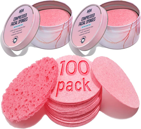AOA Studio 100-Count Compressed Facial Sponges 100% Natural Cosmetic Spa Sponges for Facial Cleansing, Exfoliating Mask, Remove for Makeup, Dead S...