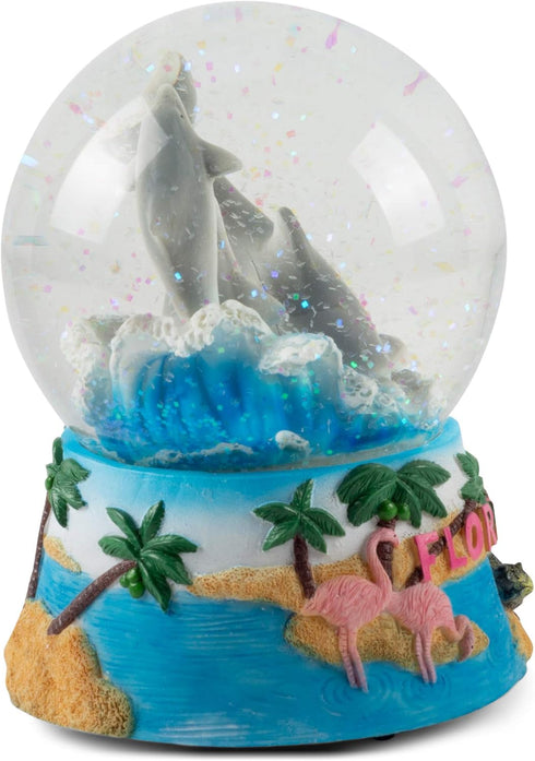 Elanze Designs Florida Dolphins Tabletop Dresser Nightstand Figurine Decoration 100MM Sturdy Glitter Water Wind Up Musical Snow Globe Plays Tune b...