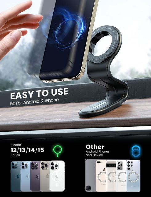 eSamcore for MagSafe Car Mount Detachable, Bendable Aluminum Arm Magnetic Phone Holder for Car?20 Strong Magnets? Cell Phone Mount for Car Dash Fi...
