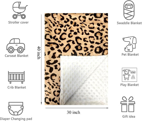 Baby Blanket for Girls Boys Leopard Minky Super Soft Double Layer Receiving Blanket with Dotted Backing for Newborn Nursery Stroller Receiving Tod...