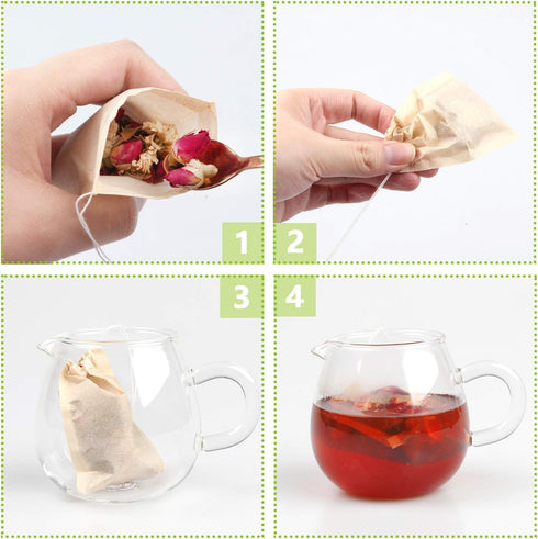 100Pcs Disposable Tea Bags for Loose Leaf Tea, 100% Natural Wood Pulp Paper Material, Empty Unbleached Filter Bags with Drawstring...