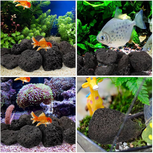 INOOMP Aquarium Lava Rocks, 1 Set of Black Volcanic Rocks Natural Lava Pebbles Stones Planter Natural Stones for Fireplaces Fire Pits Plants Culti...