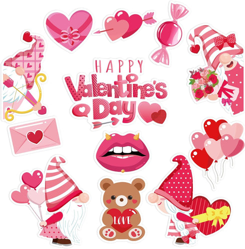 Whaline 12Pcs Valentine's Day Refrigerator Magnets Love Heart Cute Pink Gnome Rose Magnetic Stickers Romantic Garage Magnet for Car Mailbox Metal ...