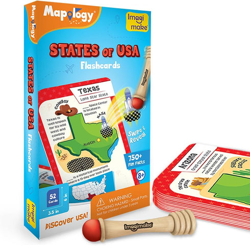 Imagimake Mapology USA Flash Cards | Learn United States Along with Flags and State Shapes | Ages 8-12 | Foam Jigsaw Puzzle, Fun Facts, Educationa...