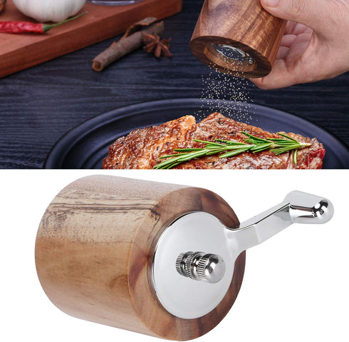 Wooden Salt Pepper Grinder, Manual Peppercorn Spices Mill Refillable Classic Grinding Chili Herbs Crusher Tool with Long Crank Shaker Tableware Gi...