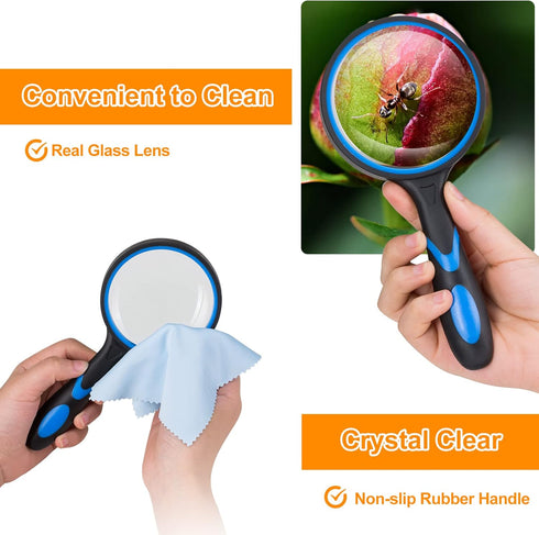2PCS Upgrade 10X Magnifying Glass, Large Handheld Magnifier Magnafying. Glasses for Kids/Seniors Reading, 3 Inch Shatterproof Lupa Magnify Glass L...