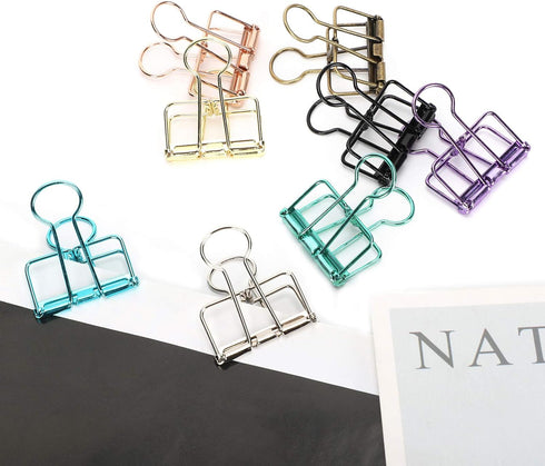 16pcs Binder Clips, Colorful Hollowed Metal Binder Clips Multicolor Paper Binder Clips Metal Paper Clips Iron Wire Paper Clamps for Office Supplie...