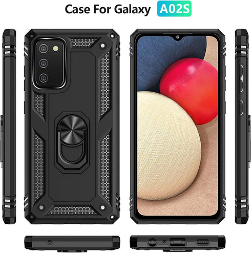for Samsung A02s Case, Galaxy A02s Case with HD Screen Protector, Military-Grade Ring Kickstand Holder Car Mount 15ft Drop Tested Shockproof Cover...