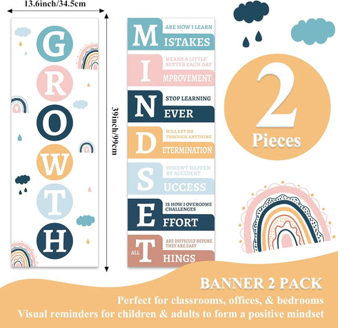 Growth Mindset Posters for Classroom Motivational Posters Decorations Bulletin Board Banner Boho Rainbow Inspirational Posters School Poster for T...