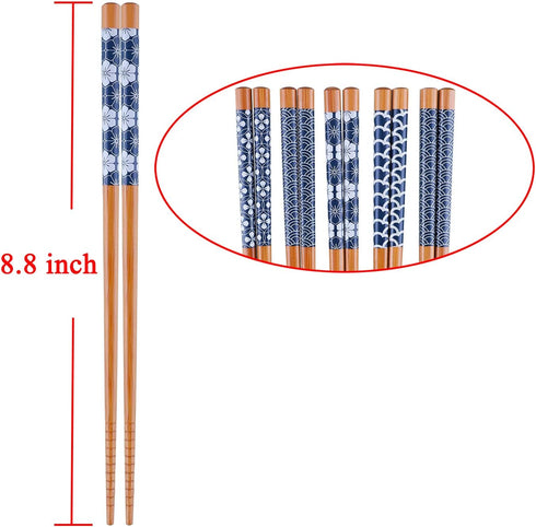 Antner 10 Pairs Natural Bamboo Chopsticks Japanese Style Reusable Chop Sticks, Dishwasher Safe Chopstick Set, 8.8 Inch/22.5cm...