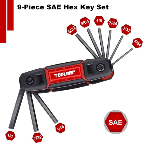 Topline 25-Piece Folding Allen Wrench Set, SAE, Metric, Torx Hex Key Set Included, 3 Pack Portable Allen Key Set for Basic Home Repair and General...