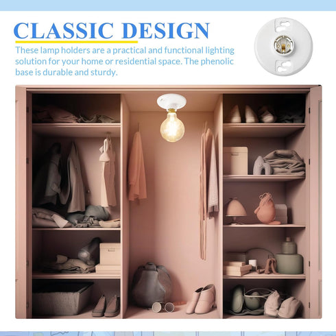 4 Pcs 660w 250v Medium Base E26 Lampholder 1-piece Keyless Top Lamp Holder Ceiling Light Sockets White Phenolic Bulb Socket Incandescent Fluoresce...