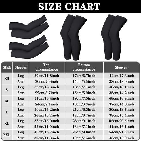Geyoga 2 Pairs Compression Full Length Leg Sleeve Arm Sleeve for Men Women, Football (Black, Large)...