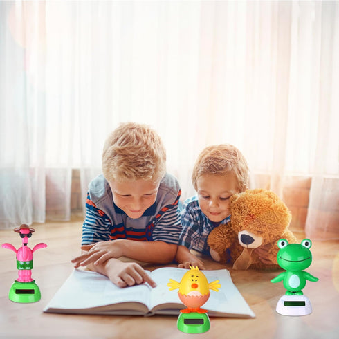 6 Pcs Solar Powered Dancing Animal Dolls Swinging Animated Bobble Dancer Window Sun Catcher Car Decor Portable Suncatchers,Frog Angel Shark Flamin...