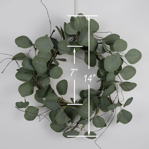 idyllic Eucalyptus Leaves Wreath Metal Polyester Green Wreath 14 Inches for The Front Door Décor, 1 Pack...