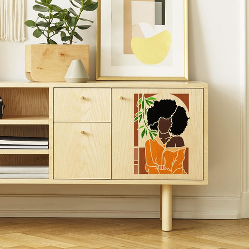 FINGERINSPIRE 6 pcs African Tribal Women Stencils 8.3x11.7inch Reusable African American Painting Stencil Female Silhouette Bathroom Decoration St...