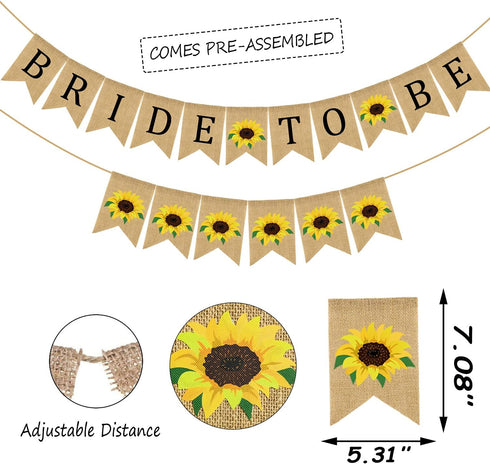 Doumeny Bride to Be Burlap Banner Rustic Sunflower Bunting Garland Bridal Shower Party Banner Jute Wedding Bunting Banner for Bachelorette Engagem...