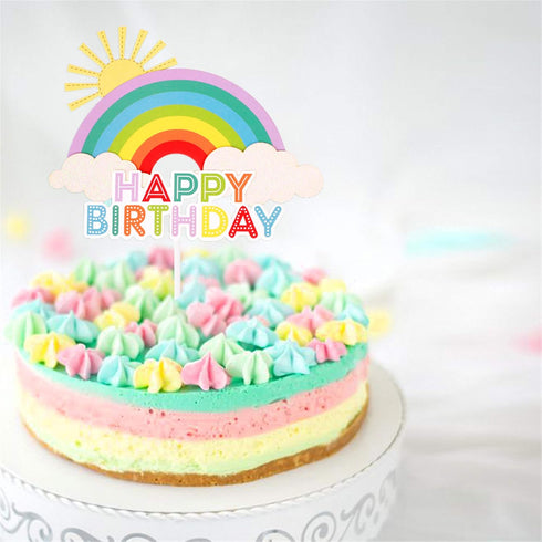 Glitter Happy Birthday Cake Toppers Rainbow Cake Picks Baby Shower Birthday Party Cake Decoration Supplies Rainbow Cake Decorations- 1 Pack...