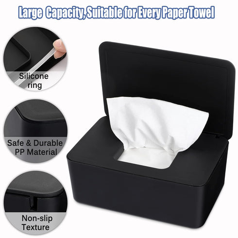 NOVWANG Wipes Dispenser, Baby Wipe Holder, Keeps Wipes Fresh, Refillable Wipe Container Baby Wipes Case for Bathroom Wipes Pouch Case, Black...
