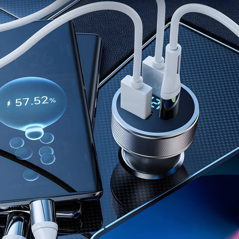 72W Fast Car Charger Adapter, Dual USB Fast Charging Type C Car Charger with LED Display Adapter, QC 3.0 PD Cigarette Lighter Adapter for Laptop S...