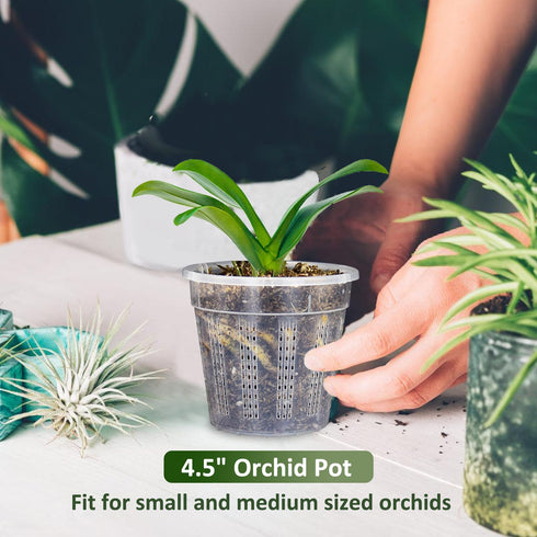 8 Pack Orchid Pot, 4.5in Orchid Pots with Holes, Orchid Pots for Repotting with Clips, Clear Plastic Plant Pot for Indoor Outdoor Plants?4.5in, 8 ...