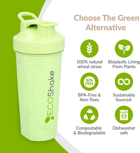 Eco Shake, your eco-friendly bottle: shaker bottle for the health-conscious & environmentally friendly. 100% biodegradable Wheat Straw, 20-ounce...