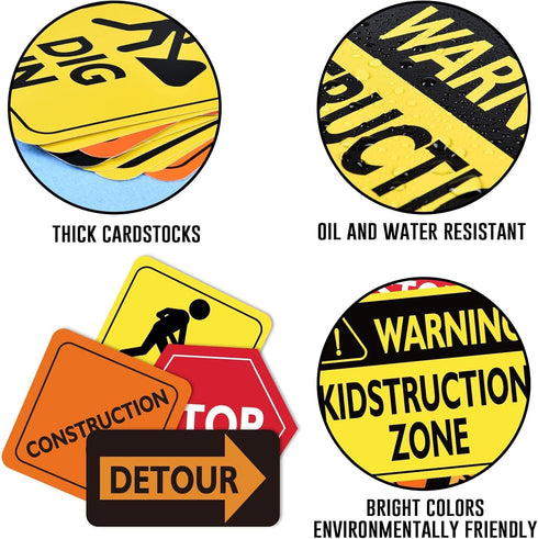 WERNNSAI Construction Party Decorations - 12 PCS Construction Signs Birthday Party Supplies for Boys Kids Truck Birthday Cutouts Traffic Road Sign...