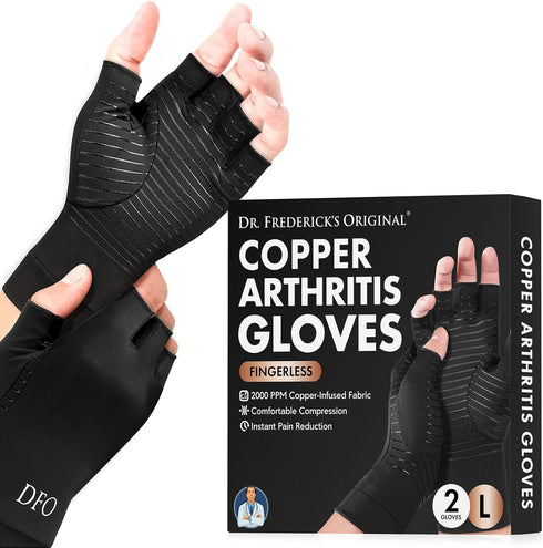 Dr. Frederick's Original Copper Arthritis Glove - 2 Gloves - Perfect Computer Typing Gloves - Fit Guaranteed - Large...