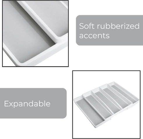 Smart Design Expandable 5 Compartment Plastic Drawer Organizer - Non-Slip Lining and Feet - BPA Free - Utensils, Flatware, Office, Personal Care, ...