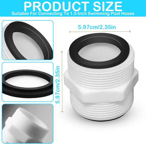 2Pcs 1.5’to 1.5’ Pool Hose Adapter, Pool Hose Connector Coupling Above Ground Pool Hose Adapter Compatible with Intex, Garden Hose Extender with 2...