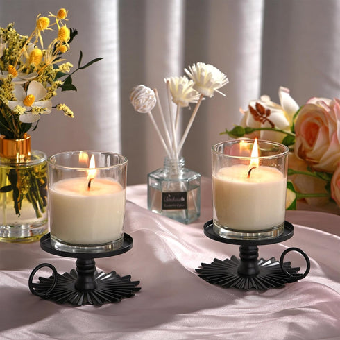 Black Iron Plate Candle Holder,set of 2 Candle Pedestal for Pillar Candles,3.15in pillar candle holders (Black)...