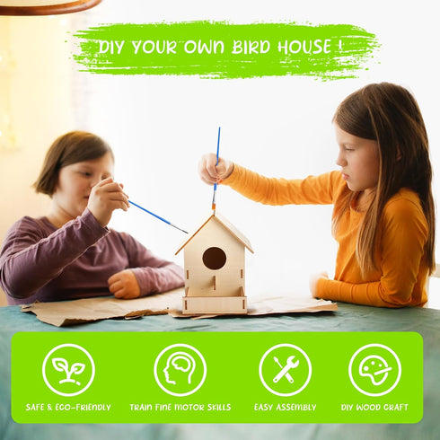 Birdhouse Crafts for Kids - 2 Pack Birdhouse Kit to Paint Wooden Bird House for Adults to Build Prefab House Kit Bird House Kits for Kids Ages 8-1...