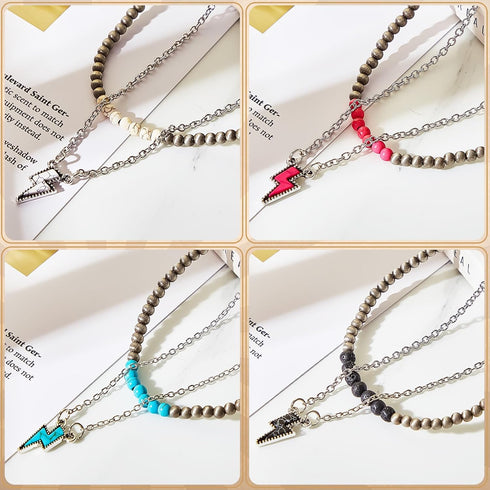8 Pcs Western Necklaces Western Jewelry for Women Turquoise 4 Turquoise Boho Necklaces and 4 Cowgirl Beaded Choker(Lightning Style)...