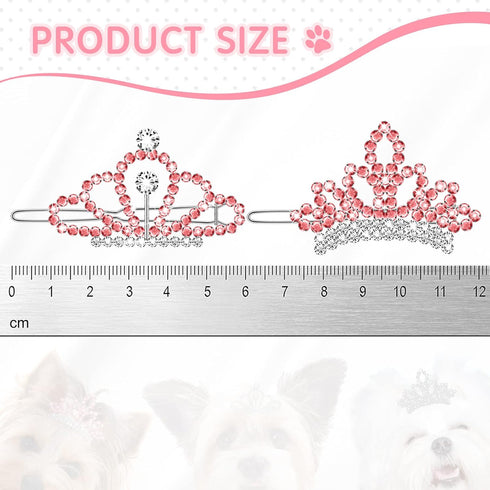 MTLEE 2 Pieces Dog Tiara Crown Hair Clips Clear Crystal Rhinestone Hair Barrettes Pet Crown Hair Clips Girls Puppies Barrette for Pet Dogs Groomin...